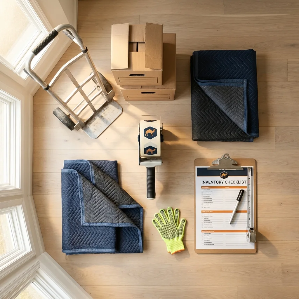 Professional moving supplies and packing materials layout for Hollis residential relocations